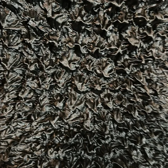 Vintage Y2K Black Cropped Silk Feel Stretchy Ruffled Short Sleeve Popcorn Shirt - Picture 9 of 14